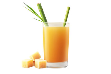 a glass of orange juice with two straws and sugar cubes