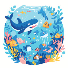 Illustration of underwater animals in vector and motion graphics