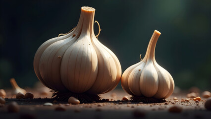 Close-up view of garlic, in the garden.