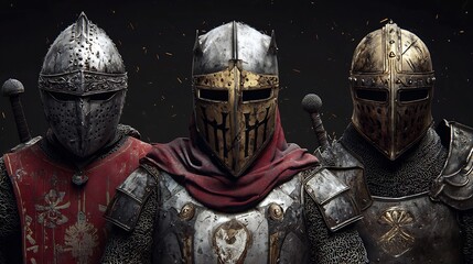 Imposing Medieval Warriors in Fierce Battle Attire Stand Ready for Conflict