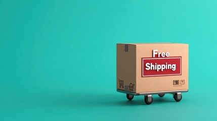 Cardboard Box On Wheels Showing Free Shipping