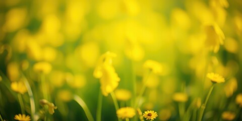 Obraz premium A Single Yellow Flower Blooms Amidst a Sea of Blurred Yellow Blossoms in a Sunny Meadow