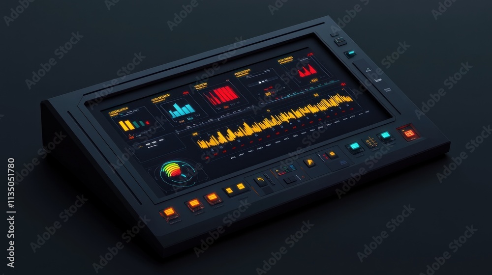 Poster Futuristic Control Panel Displays System Data Graphs