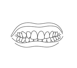 Vector isolated tooth with lips mouth doodle sketch  colorless black and white contour line easy drawing