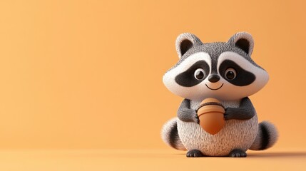 Adorable Cartoon Raccoon Holding An Acorn