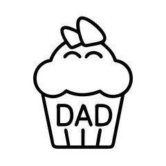 cupcake with dad topper icon, father’s day line art, father icon - simple black line art icon of cupcake with dad topper, for father’s day celebrations. father vector art.