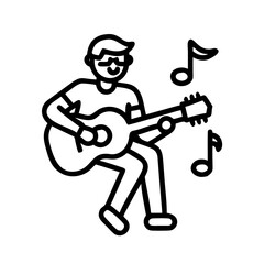 dad playing guitar icon, father’s day line art, father icon - simple black line art icon of dad playing guitar, for father’s day celebrations. father vector art.