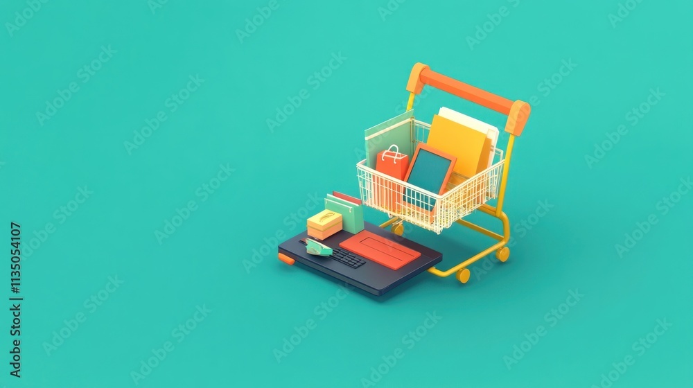 Poster online shopping cart filled with various items