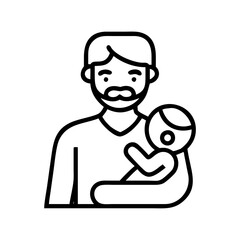 father holding baby icon, father’s day line art, father icon - simple black line art icon of father holding baby, for father’s day celebrations. father vector art.