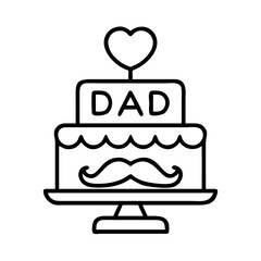 father s day cake icon, father’s day line art, father icon - simple black line art icon of father s day cake, for father’s day celebrations. father vector art.