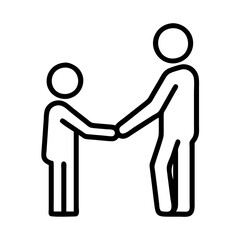 father son handshake icon, father’s day line art, father icon - simple black line art icon of father son handshake, for father’s day celebrations. father vector art.