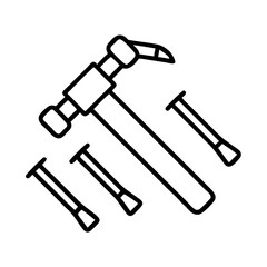 hammer and nails icon, father’s day line art, father icon - simple black line art icon of hammer and nails, for father’s day celebrations. father vector art.