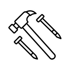 hammer and nails icon, father’s day line art, father icon - simple black line art icon of hammer and nails, for father’s day celebrations. father vector art.