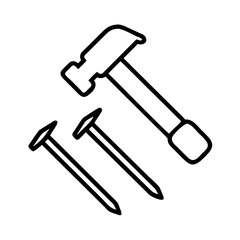 hammer and nails icon, father’s day line art, father icon - simple black line art icon of hammer and nails, for father’s day celebrations. father vector art.
