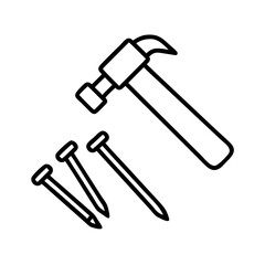 hammer and nails icon, father’s day line art, father icon - simple black line art icon of hammer and nails, for father’s day celebrations. father vector art.