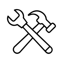 hammer and wrench crossed icon, father’s day line art, father icon - simple black line art icon of hammer and wrench crossed, for father’s day celebrations. father vector art.