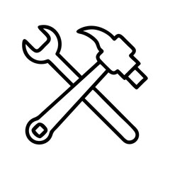hammer and wrench crossed icon, father’s day line art, father icon - simple black line art icon of hammer and wrench crossed, for father’s day celebrations. father vector art.
