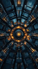 Abstract Futuristic Metallic Circular Machine Design