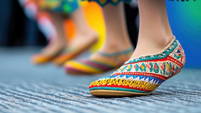 Dancers Showcase Vibrant Footwork in Traditional Irish Attire During a Lively Ceili Dance Event