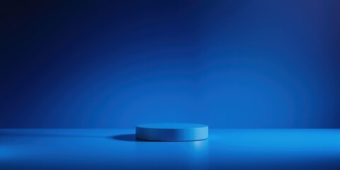 A single round platform against a minimalist blue backdrop, providing a clean and modern setting for showcasing products or designs.