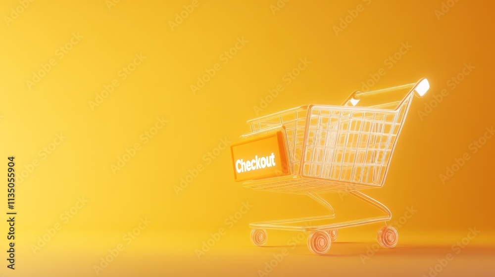 Poster yellow background wireframe shopping cart checkout