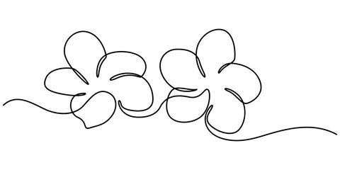 One continuous line drawing of Plumeria flower. Frangipani blossom with petals for floral tattoo in simple linear style. Plumeria flower continuous one line art style vector illustration.
