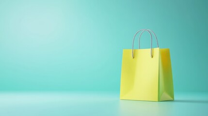 A Yellow Shopping Bag Sits On A Teal Background