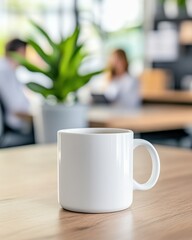 Fototapeta premium Employees Enjoy a Relaxed Workspace With Coffee Mug and Vibrant Decor in a Modern Office