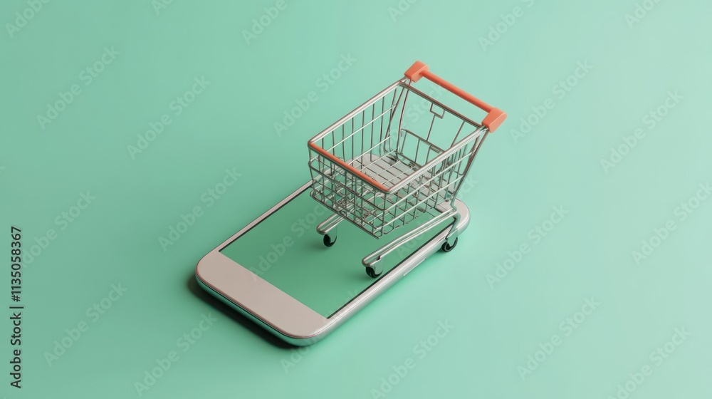 Poster mini shopping cart resting on a smartphone
