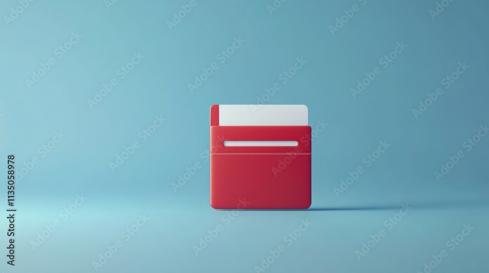 Poster red folder with a white card inside on blue background