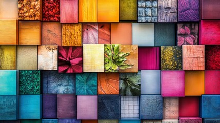 Colorful Wall of Textured Cubes Representing Diverse Themes. AI generated illustration