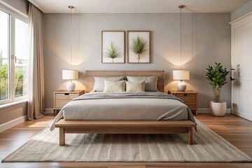 Minimalist Bedroom with Platform Bed and Neutral Bedding Showcasing Textures and Soft Lighting in an Inviting and Serene Atmosphere for Cozy Living Spaces