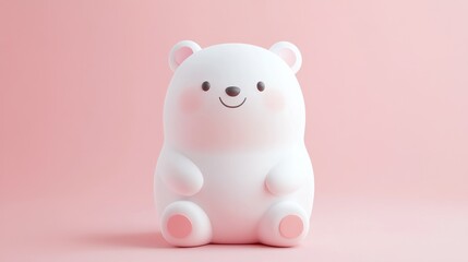 Adorable White Bear Sitting on Pink Background