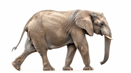 Side Profile of a Walking African Elephant with Prominent Wrinkles