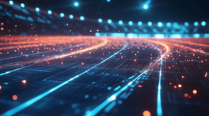 Obraz premium A glowing competitive analysis icon linked to market research data, representing online platforms for sports industry insights. 