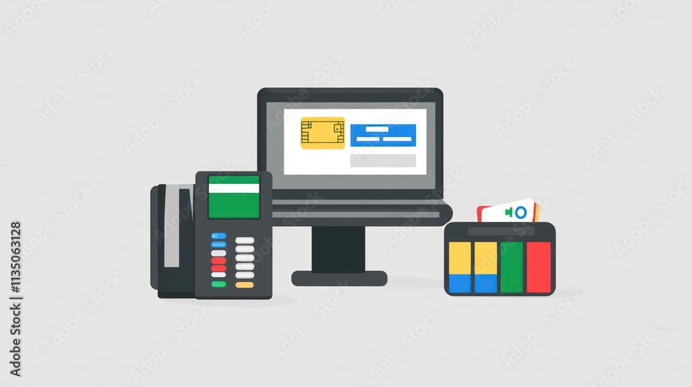 Poster Electronic Payment System with Card Reader and Computer
