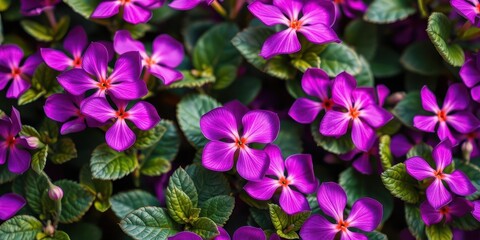 Vibrant purple flower petals and leaves in full bloom, creating a colorful and eye-catching image, full bloom, vibrant, colorful
