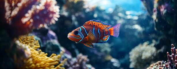 Vibrant Mandarin Fish Swimming in a Coral Reef. AI generated illustration