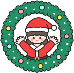 겨울 크리스마스 데코 크리스마스리스 크리스마스 꾸미기 다꾸 크리스마스 트리 크리스마스 액자 프레임 산타 산타어린이 일러스트