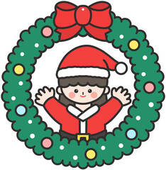 겨울 크리스마스 데코 크리스마스리스 크리스마스 꾸미기 다꾸 크리스마스 트리 크리스마스 액자 프레임 산타 산타어린이 일러스트