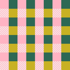 Abstract square geometric seamless pattern. Mosaic grid style background. Tartan style print resembling festive Christmas plaid. Vector illustration.