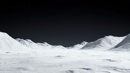 A stunning view of a snow-covered landscape under a dark sky, embodying tranquility.