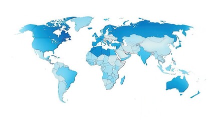 Obraz premium World political map in blue and white colors, isolated on white background, ocean, global, international