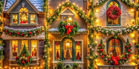 Fototapeta premium Festive Garland Card Photography: Architectural Details & Holiday Decor