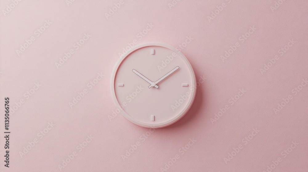 Poster pink clock on a pink background minimalist design