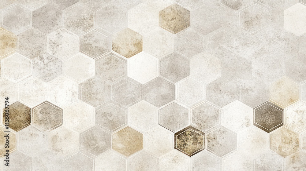 Poster Abstract Hexagonal Tile Pattern In Neutral Tones