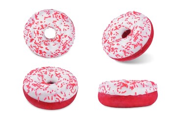Red velvet cake with cream topping on a white isolated background