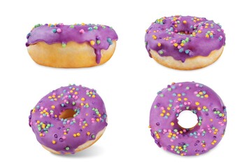 Purple donut on a white isolated background