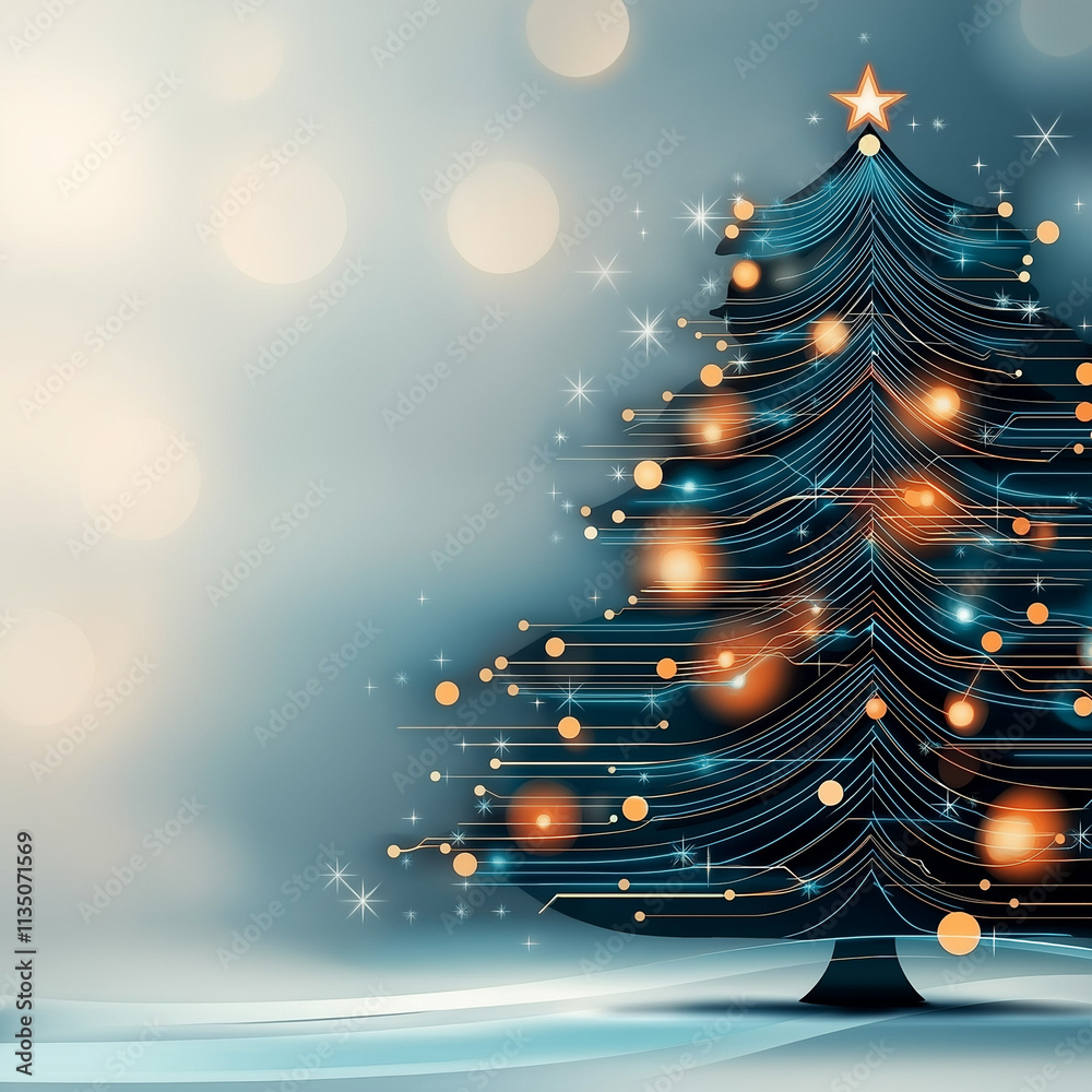 Wall mural a christmas tree and light design with technical elements such as circuits.