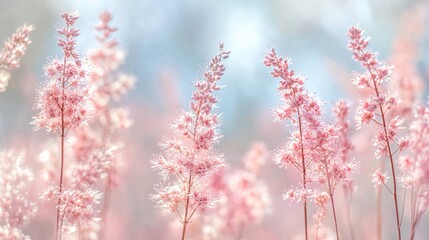 Fototapeta premium Pink Flower Meadow, Soft Pastel Bloom Background